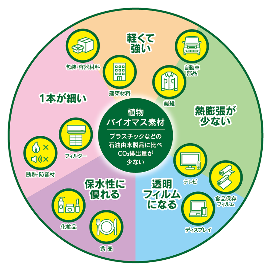 植物 バイオマス素材 プラスチックなどの石油由来製品に比べ CO2排出量が少ない